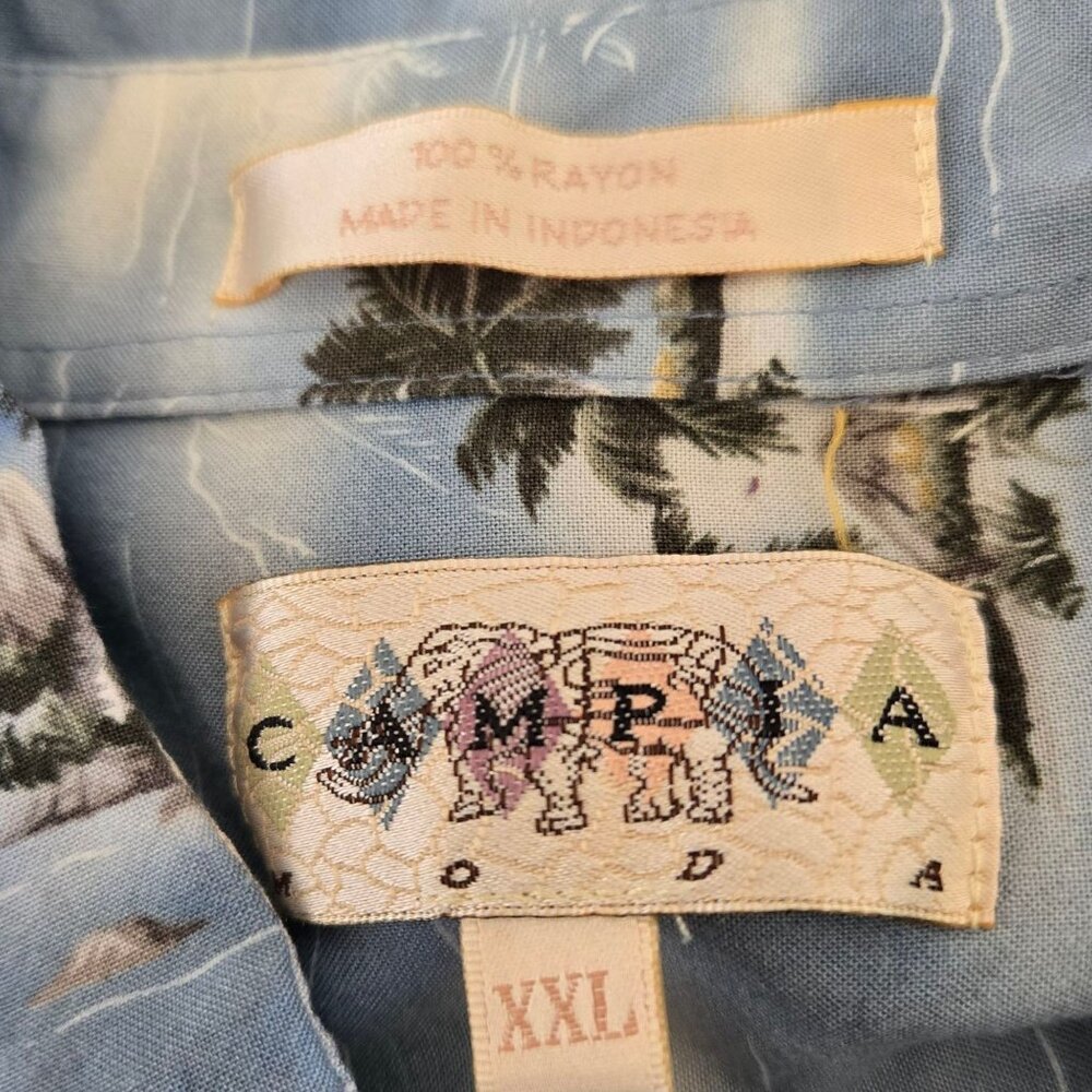 Cambria Moda Mens Hawaiian Shirt Blue Palm Tree Print Button Front XXL - Picture 7 of 9